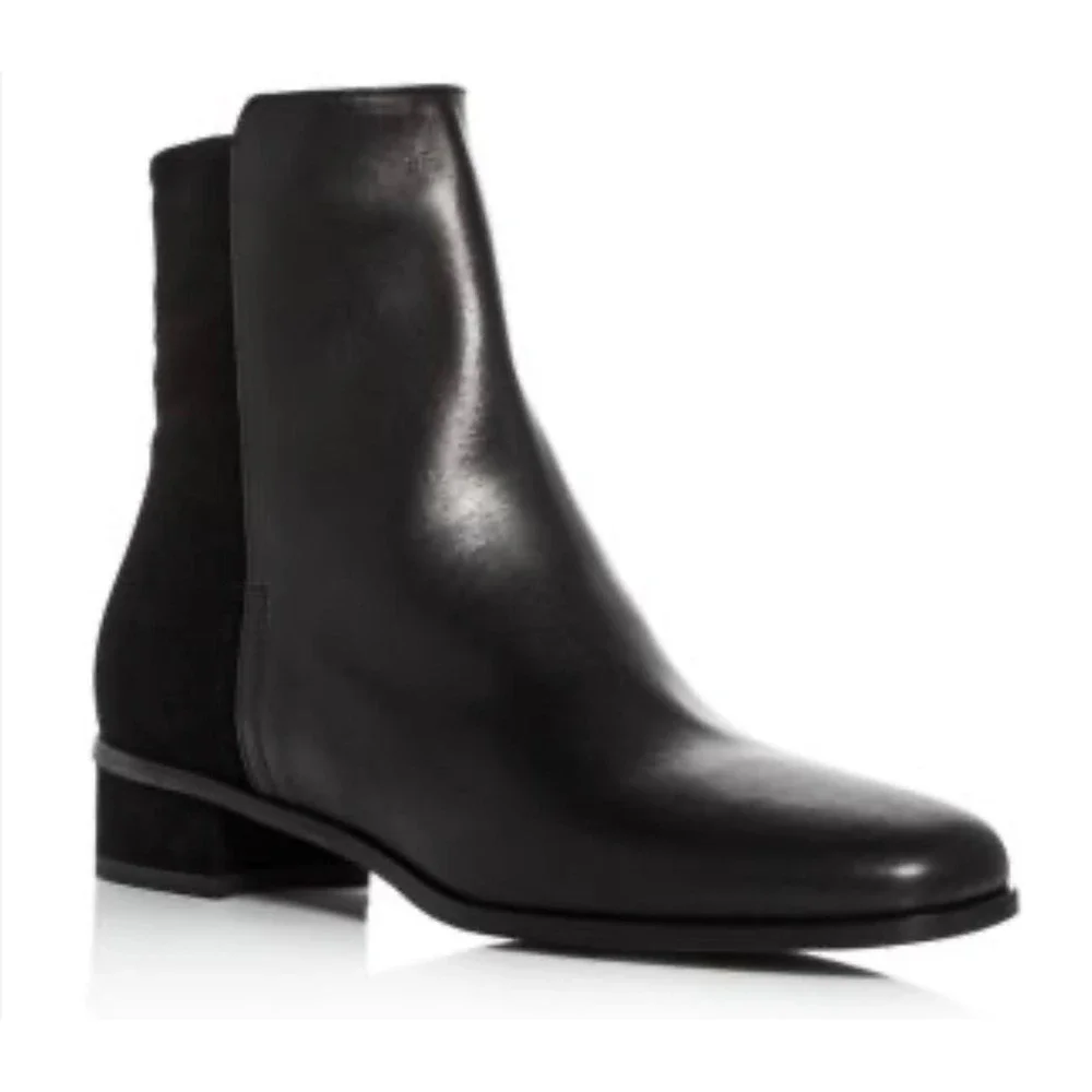 Aquatalia Lucia square toe block heel black Leather Boots 9.5 weatherproof city